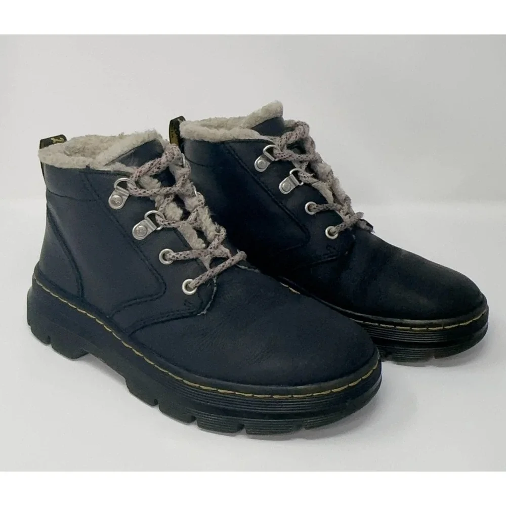 Dr. Martens Womens Size 7 Bonny Black Leather Shearling Lined Ankle Lace Up Boot